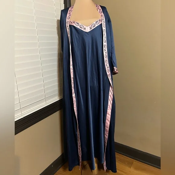 Cabernet Navy nightgown Chemise with Pink Trim - Picture 2 of 5